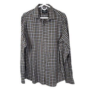 Rodd & Gunn Sports Fit Shirt Men's XL Charcoal Gray Orange Check Casual Classic